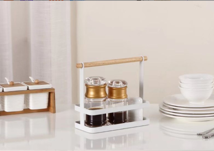 Japanese-style ironwork storage rack for seasonings, Japanese-style simple kitchen countertop seasoning rack for organization and storage pic 4