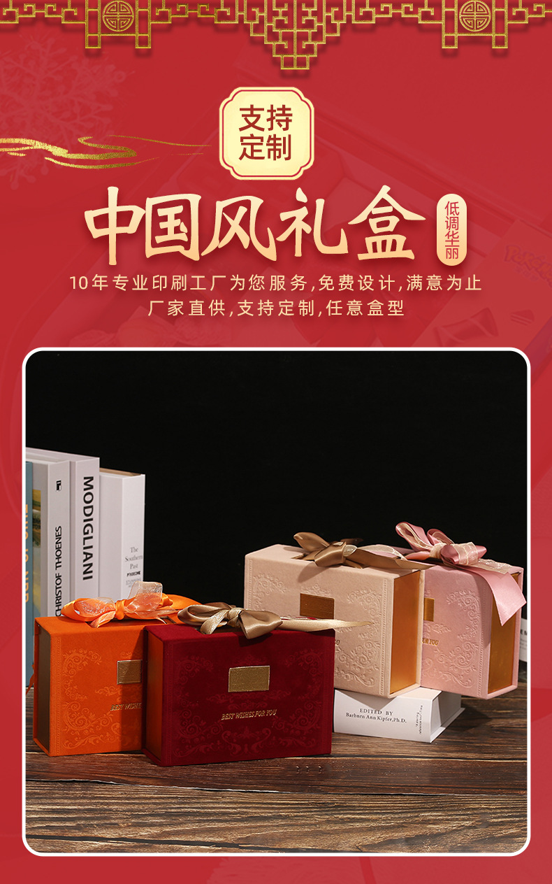 Retro light luxury large bow gift box, retro wedding candy box, hand-held box, velvet souvenir return box pic 2