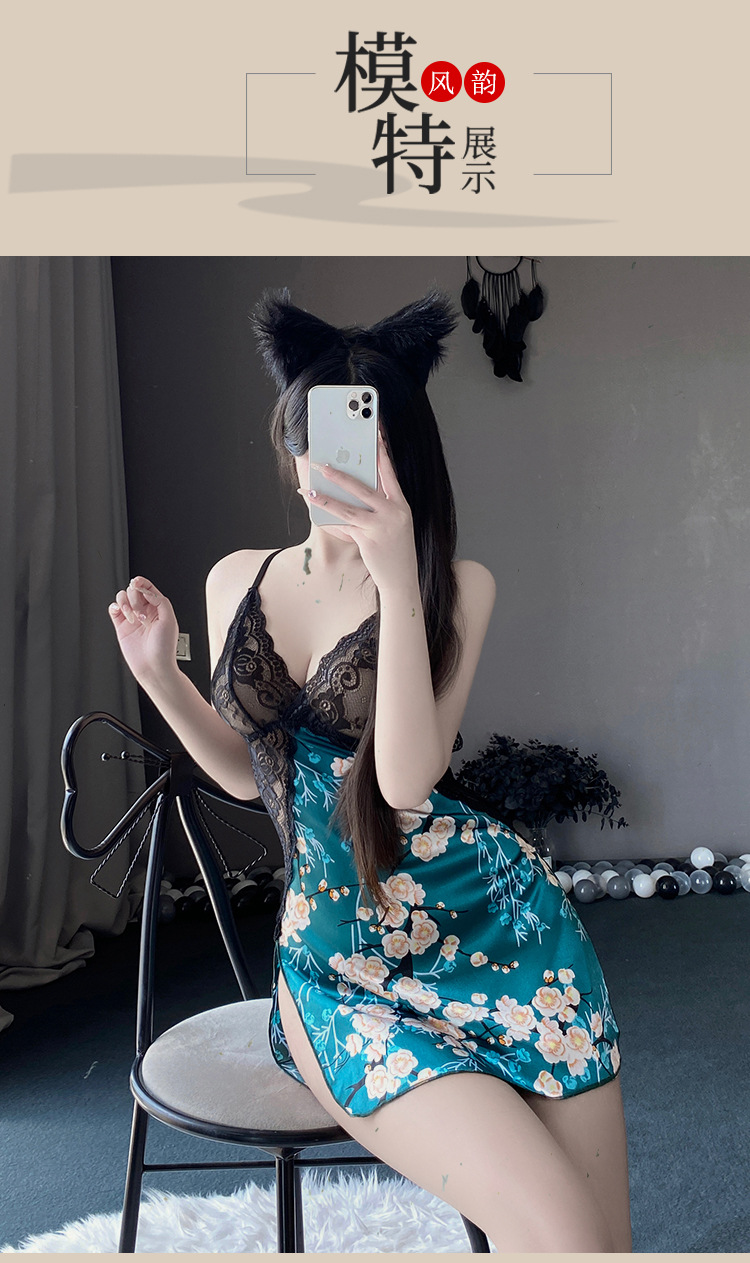 新款美背深V诱惑性感吊带睡裙春夏蕾丝拼接情趣内衣女士居家睡衣详情8