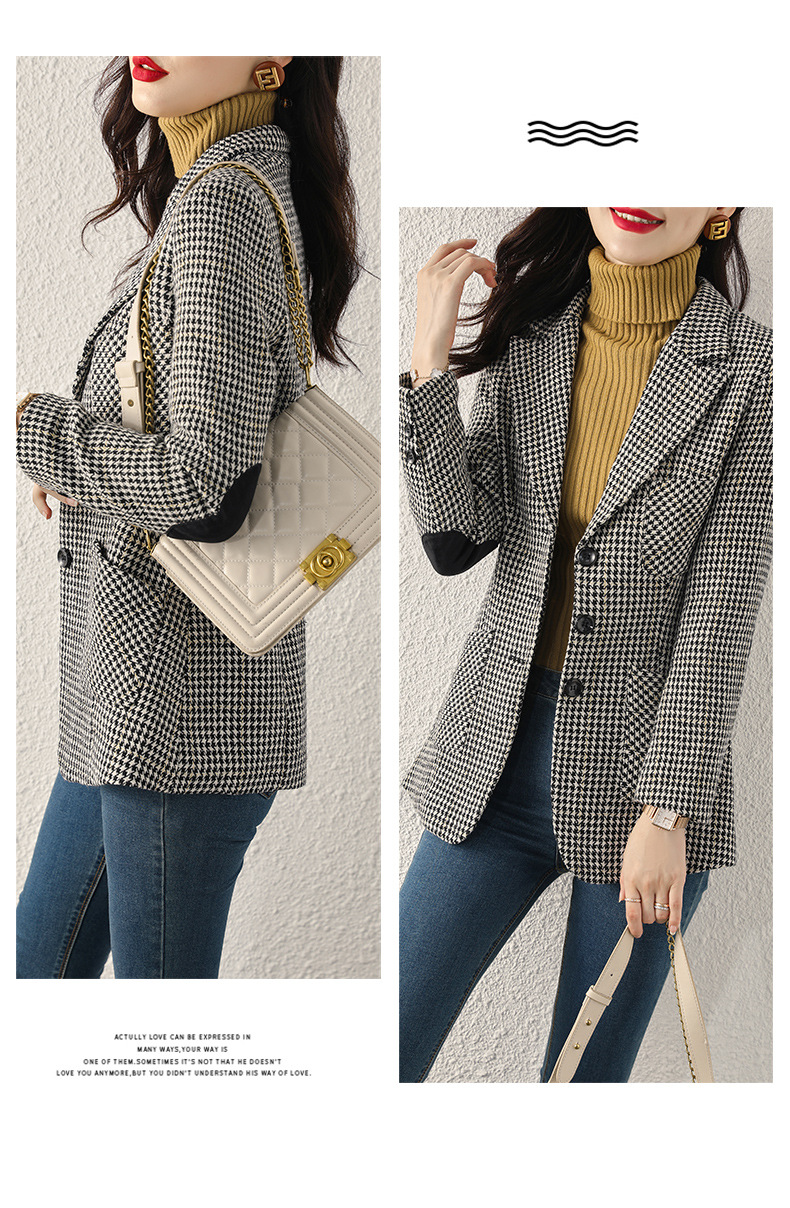 Early autumn Japanese-style checkered mid-length coat for women, slimming and fashionable checkered suit, three-pocket small suit for women pic 32