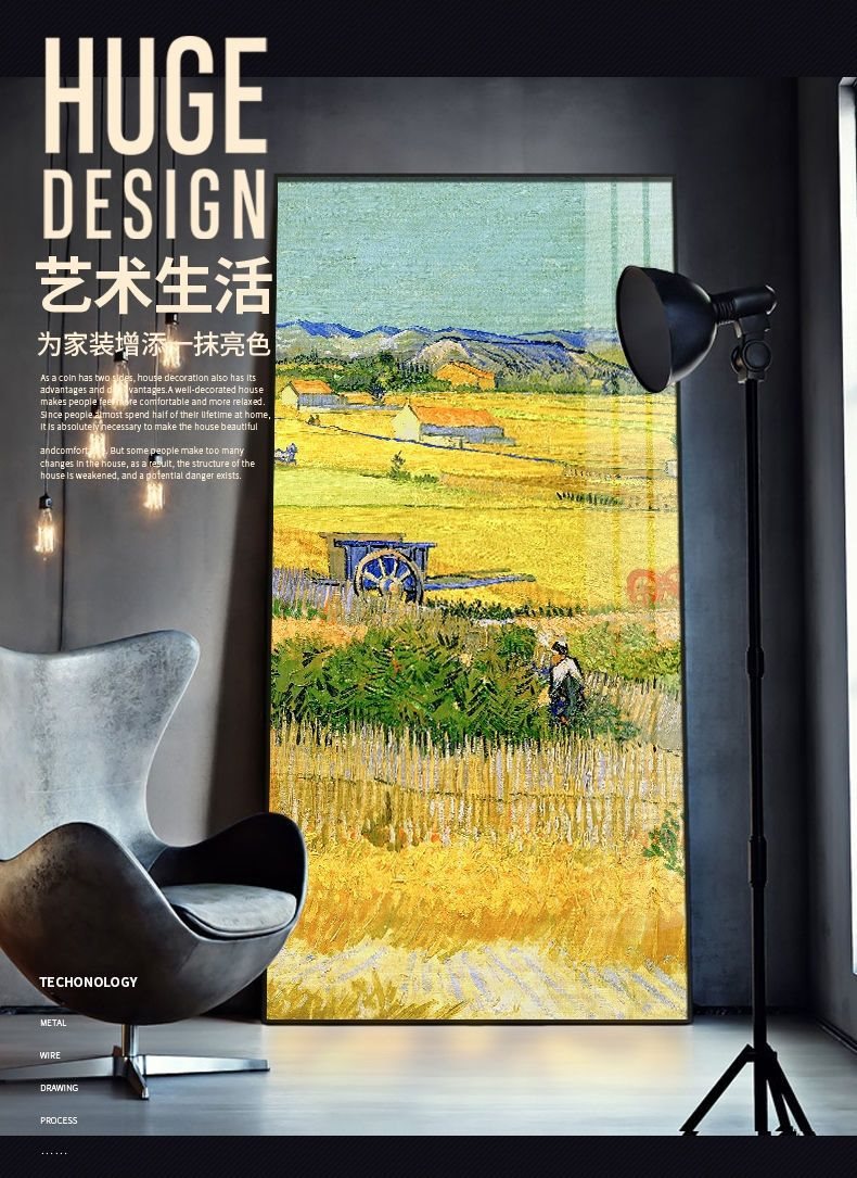 梵高玄关装饰画名画现代简约走廊竖版壁画麦田油画星空丰收挂画详情2