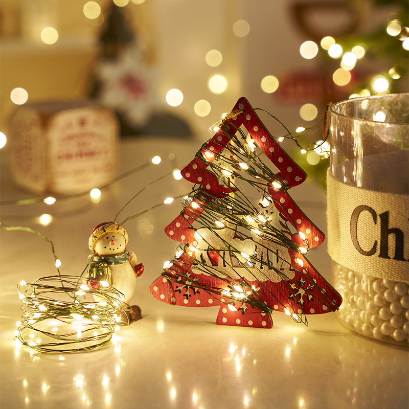 Remote-controlled Christmas tree, green wire LED copper wire light, star color light, string light, starry sky, courtyard green plant, rattan flower wreath light pic 19