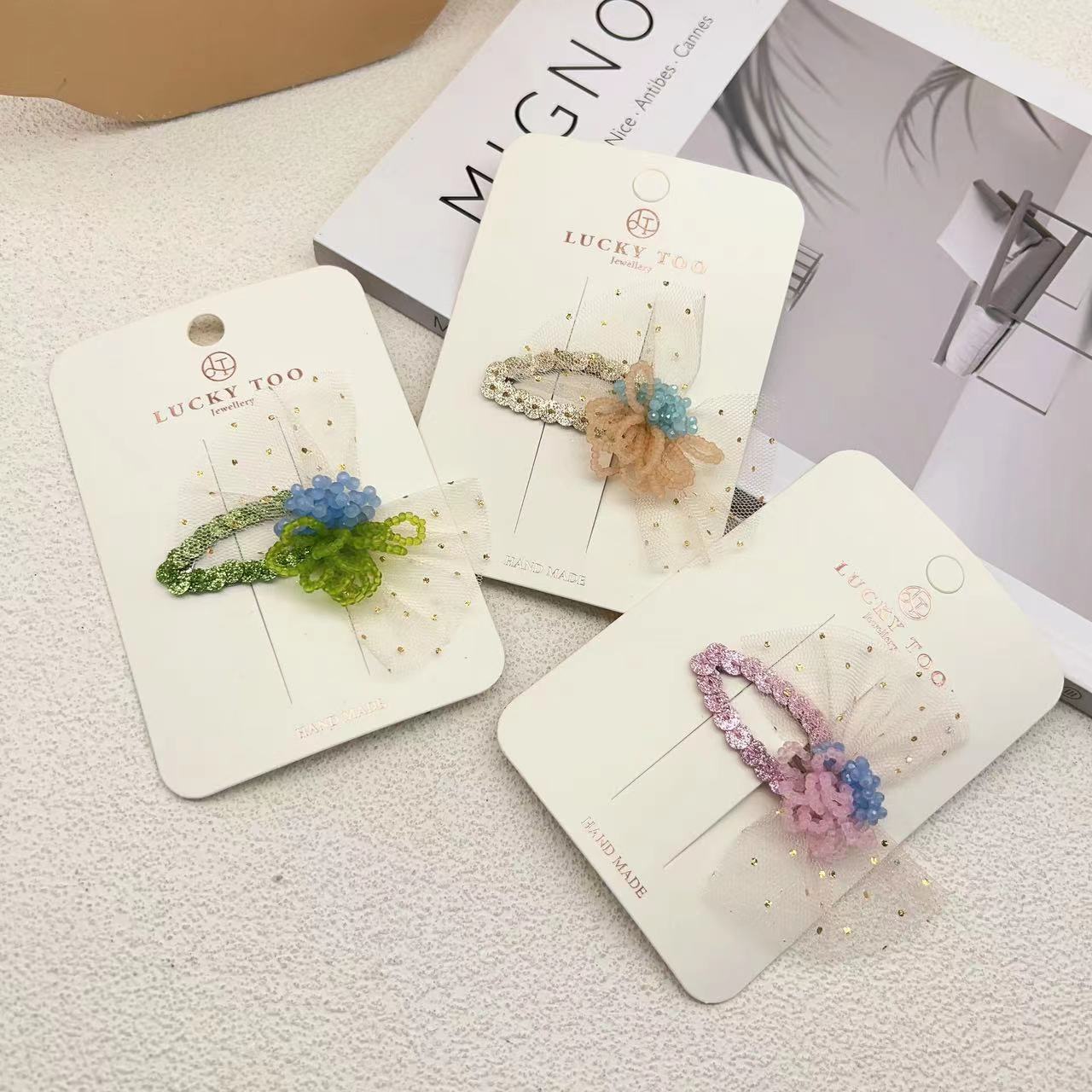 发夹LT10459串珠拼色花簇莎莎领结拜拜夹儿童发饰发夹详情1