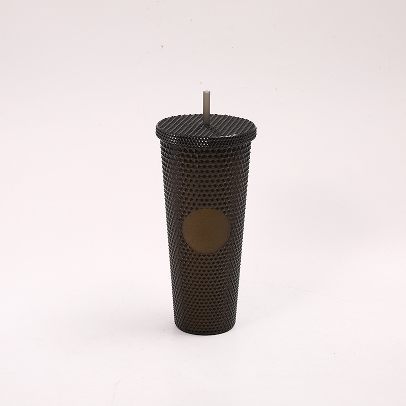 跨境厂家新款创意双层吸管扎手塑料杯 通用便携大容量星巴榴莲杯详情23