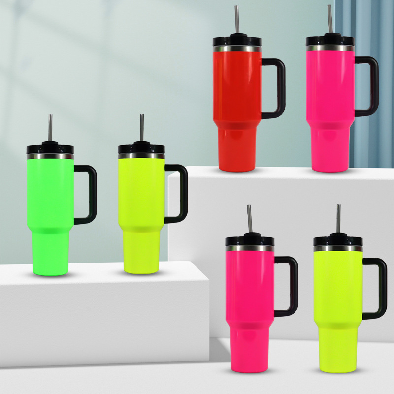 车载杯不锈钢保温杯荧光漆吸管杯冰霸杯户外便携手提车载杯冰霸杯详情1