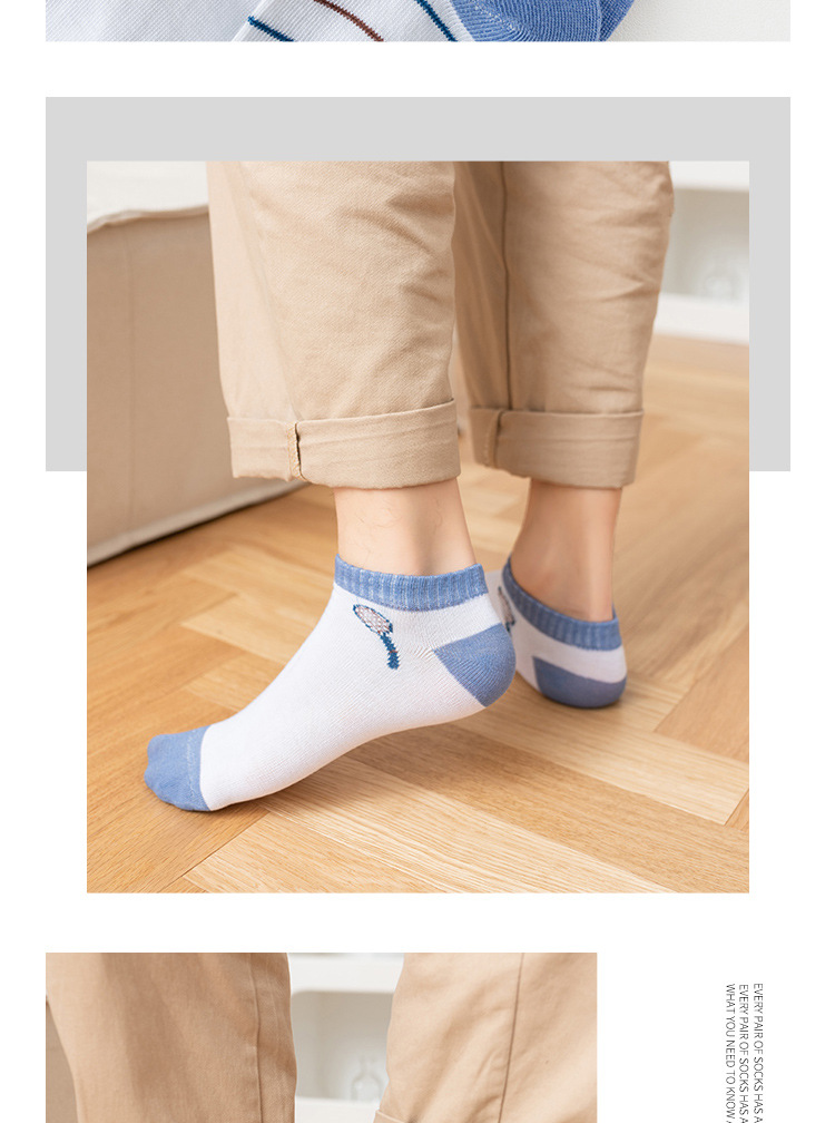 袜子批发厂家日韩蓝色系船袜男拼色条纹休闲运动袜诸暨短筒棉袜详情8
