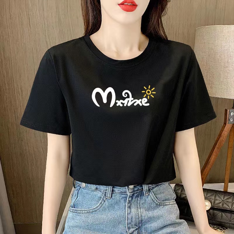 白色女士棉短袖T恤女2023新款夏季小个子体恤正肩大码印花上衣详情34