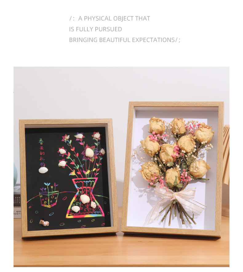 Hollow three-dimensional photo frame, 6-inch photo frame wholesale, wooden picture frame, DIY, dried flower photo frame, A4 wall-mounted photo frame display table pic 17
