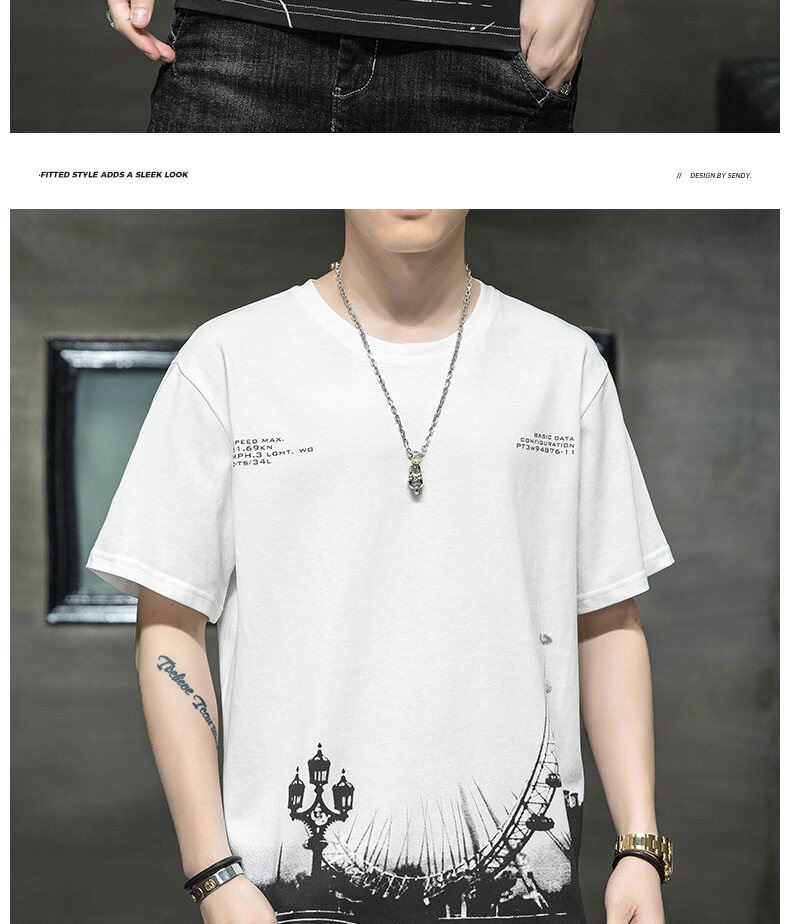 短袖t恤男士夏季潮流休闲半袖体恤打底衫内搭印花潮牌男装上衣服详情23