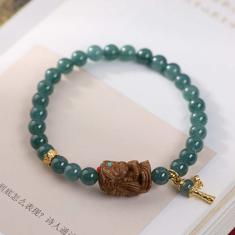 Factory source wholesale natural 6MM blue water jadeite bracelet, female chalcedony Maitreya Buddha pendant, jadeite A-grade bracelet pic 11