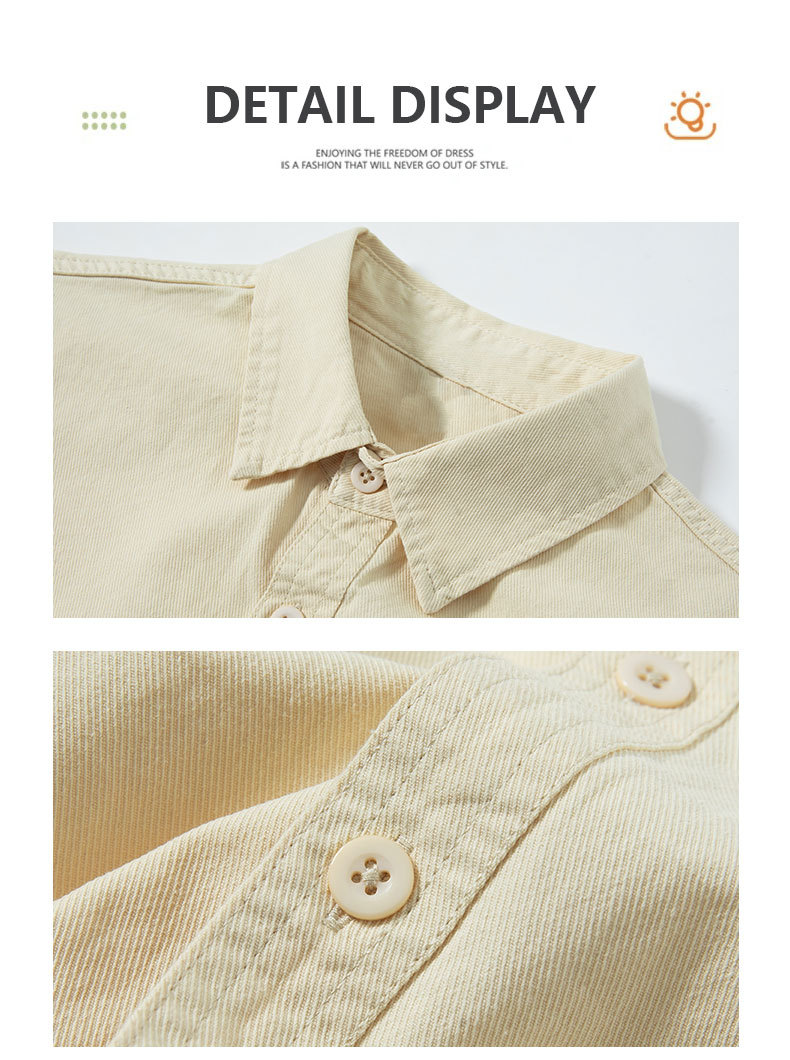 OLA 春秋款男士宽松休闲百搭简约纯色翻领短袖纯棉衬衫上衣外套详情19