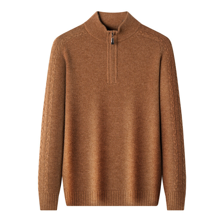 New autumn and winter 100% pure wool sweater for men, thickened semi-high neck zipper wool pullover business knitted sweater pic 10