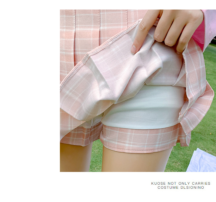 2021 New Korean-style high-waisted, slimming, versatile and anti-glare A-line checkered pleated skirt short skirt for women pic 29