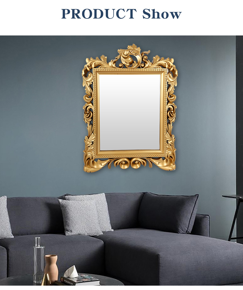 New edge-wrapped square bathroom mirror, retro and elegant wall-mounted decoration, no need for drilling, creative and luxurious decorative mirror pic 6