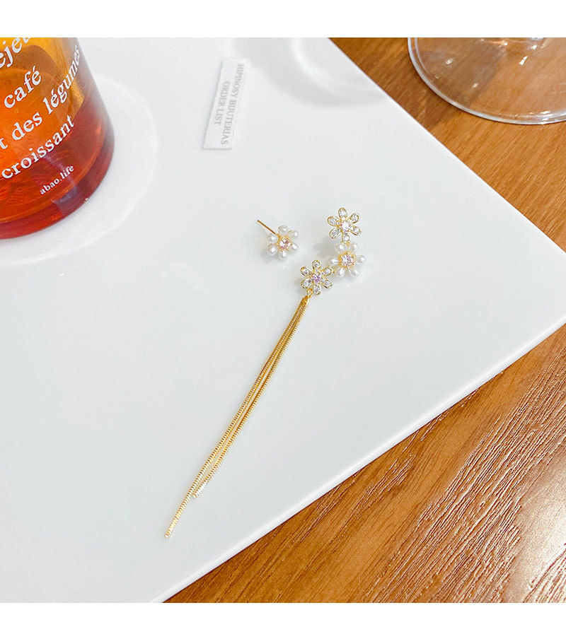 S925银针不对称珍珠花朵耳环女轻奢高级感流苏长款耳钉耳饰品批发详情16