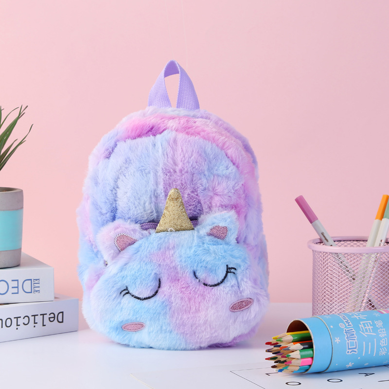 Unicorn独角兽毛绒小书包少女休闲背包双肩包可爱卡通幼儿 收纳包 pic 3