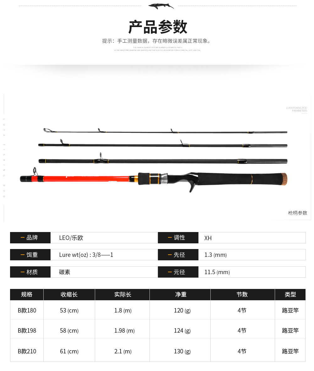 27874 LEO/ Leou [Four-Section Carbon Lull Rod] High-carbon thunder perch fishing rod, Ultra-short retractable lure rod pic 12