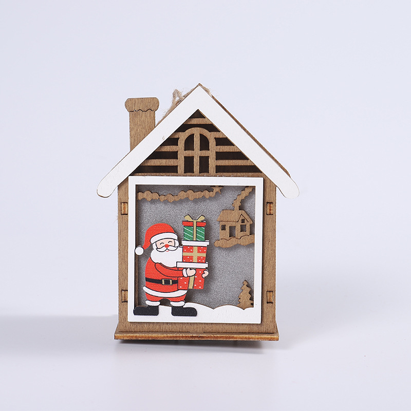 外贸圣诞屋子装饰品发光木头房子挂件diy圣诞树挂饰圣诞老人麋鹿详情3