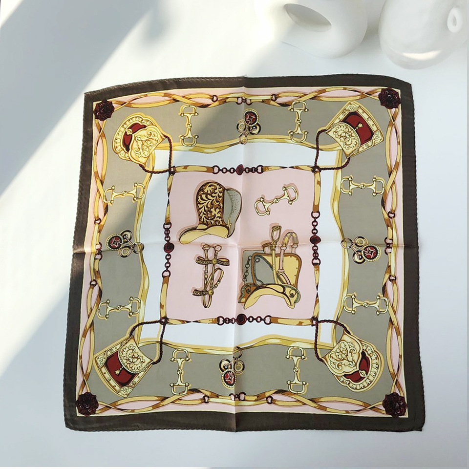 Wholesale silk scarves for overseas gifts and return gifts, cross-border silk autumn and winter decorative plain crepe satin 53cm floral neckerchiefs, small square scarves pic 98