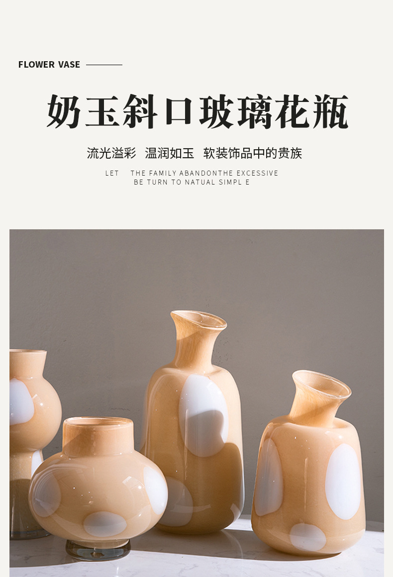 Ins-style creative milk jade slanted glass hydroponic colored bottle, home soft decoration vase, living room dining table flower arrangement pic 2