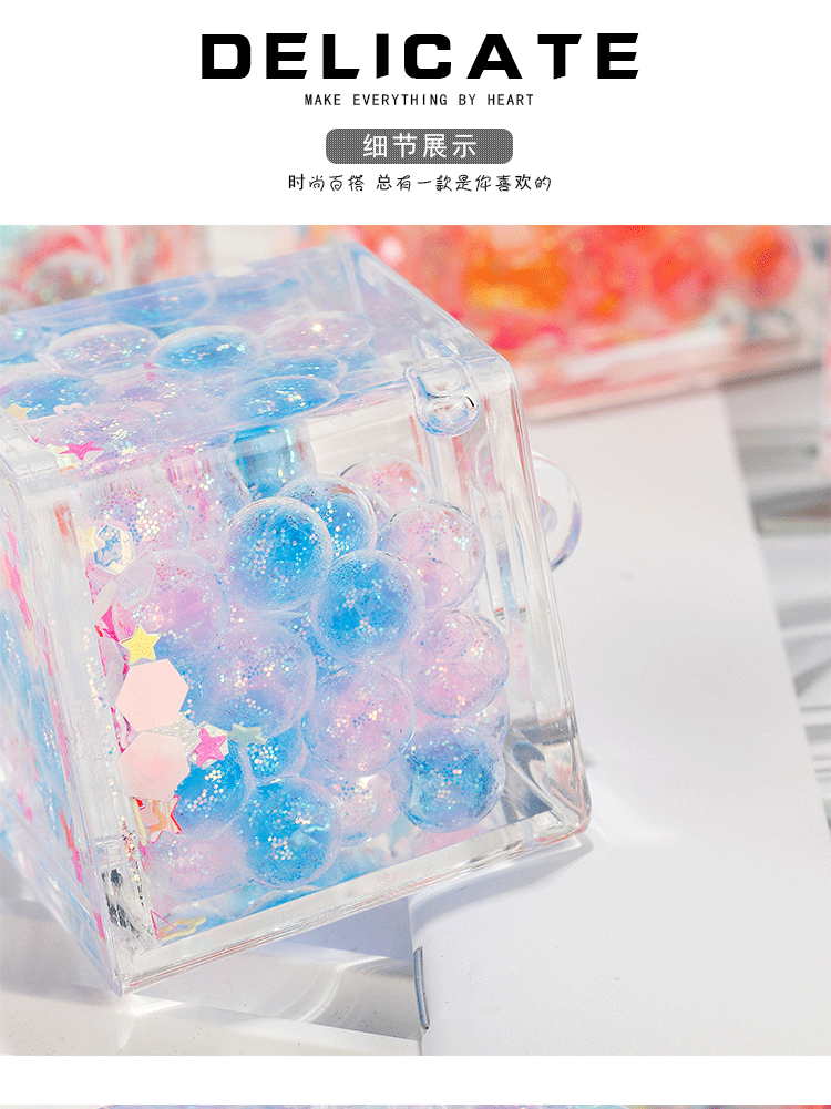 亚克力钥匙扣包包挂件夜光双色泡泡珠入油流沙瓶摆件小礼品批发详情5