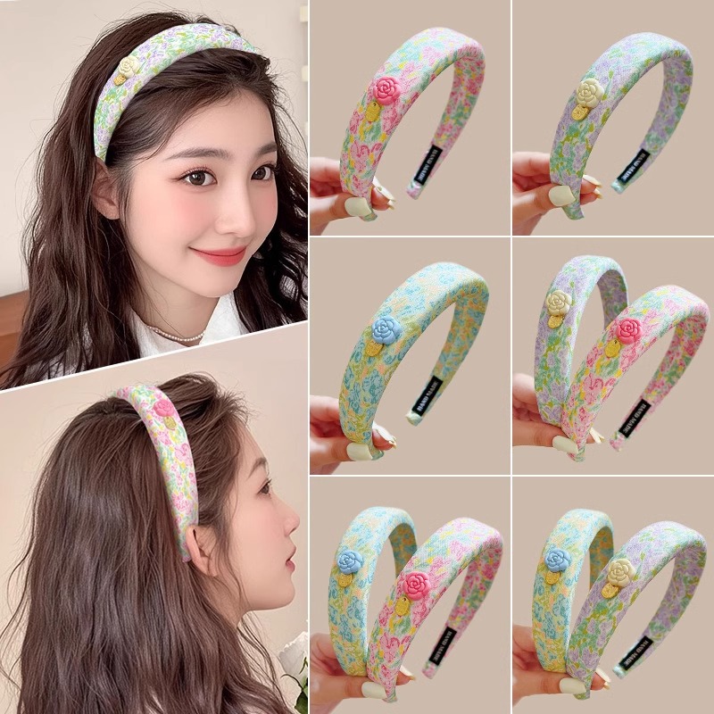 Retro flower-embroidered headband, new Spring/Summer 2025 ethnic style wide-edge headband, high-end headwear, pressure hair clip pic 2