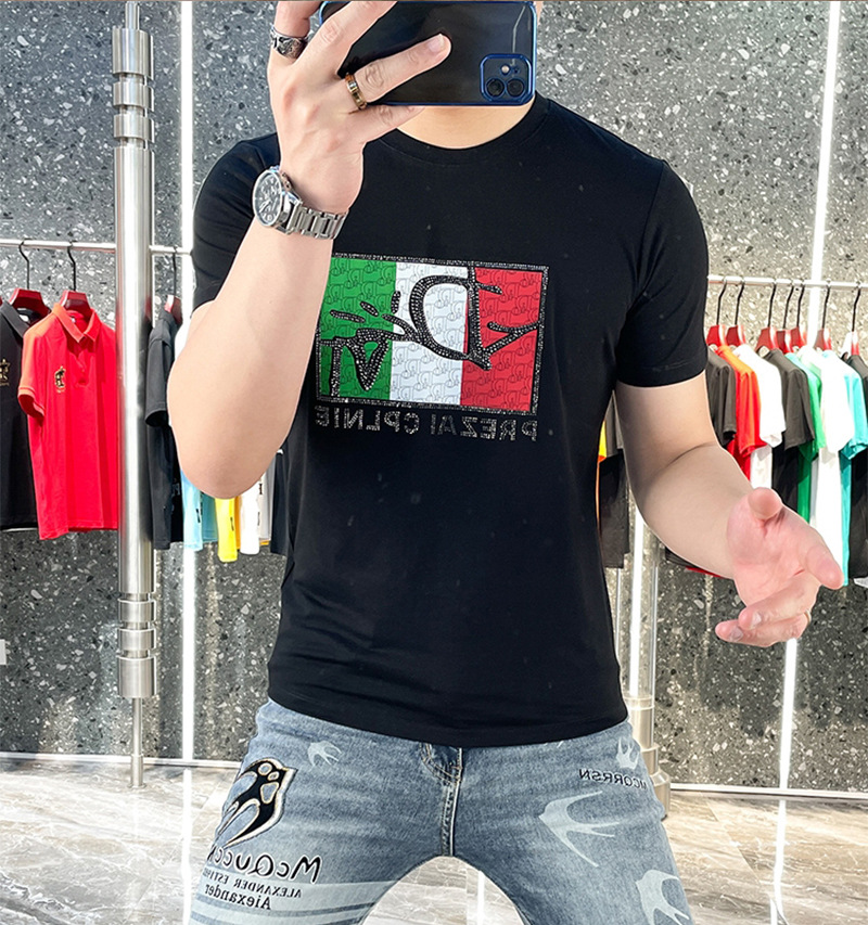欧洲站长袖轻奢高档新款男士圆领短袖T恤男装薄款亮片印花半袖详情12