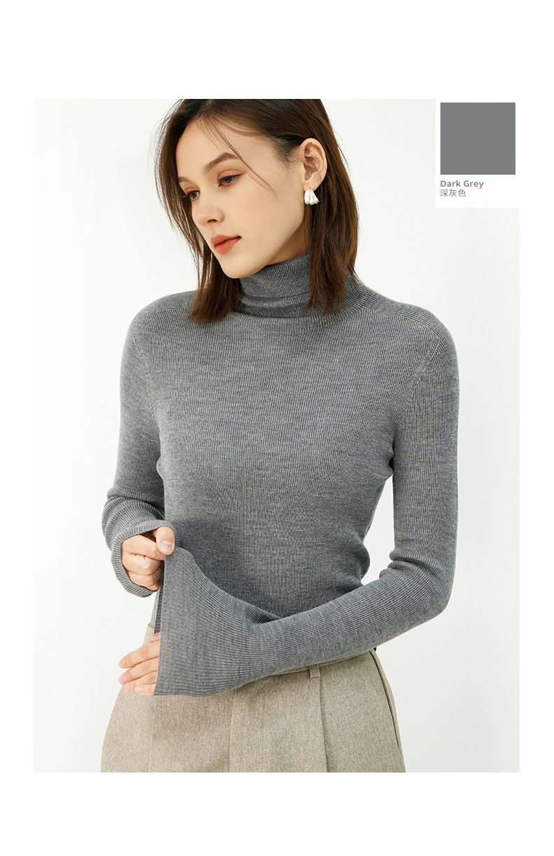 100%羊毛冬季无缝修身显瘦高领休闲百搭打底针织衫长袖内搭毛衣女详情22