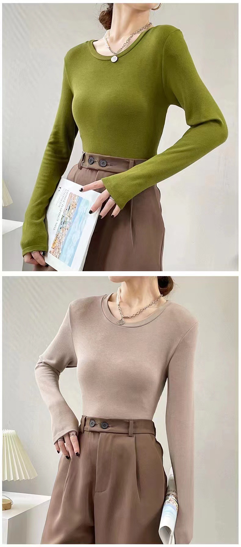 美雅碧羊毛蛋白秋冬保暖发热上衣免烫修身套头长袖女装百搭打底衫详情17