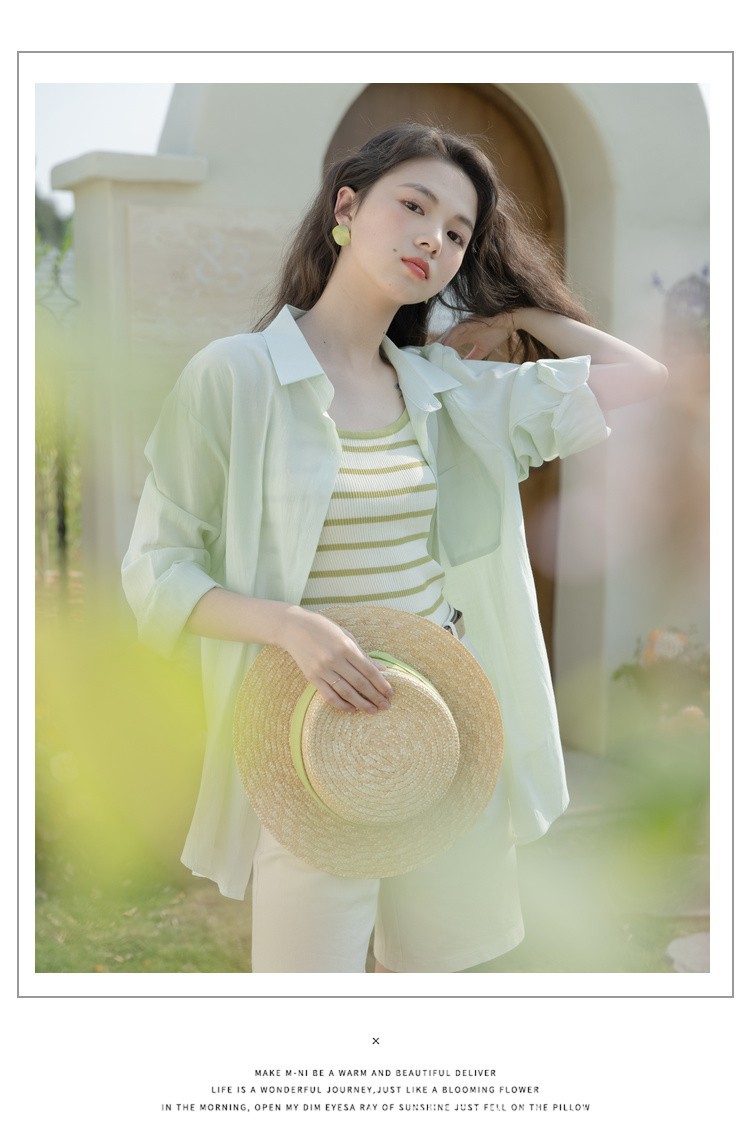 薄荷绿雪纺衬衫女夏长袖防晒衣2024新款法式学院风宽松小清新上衣详情27