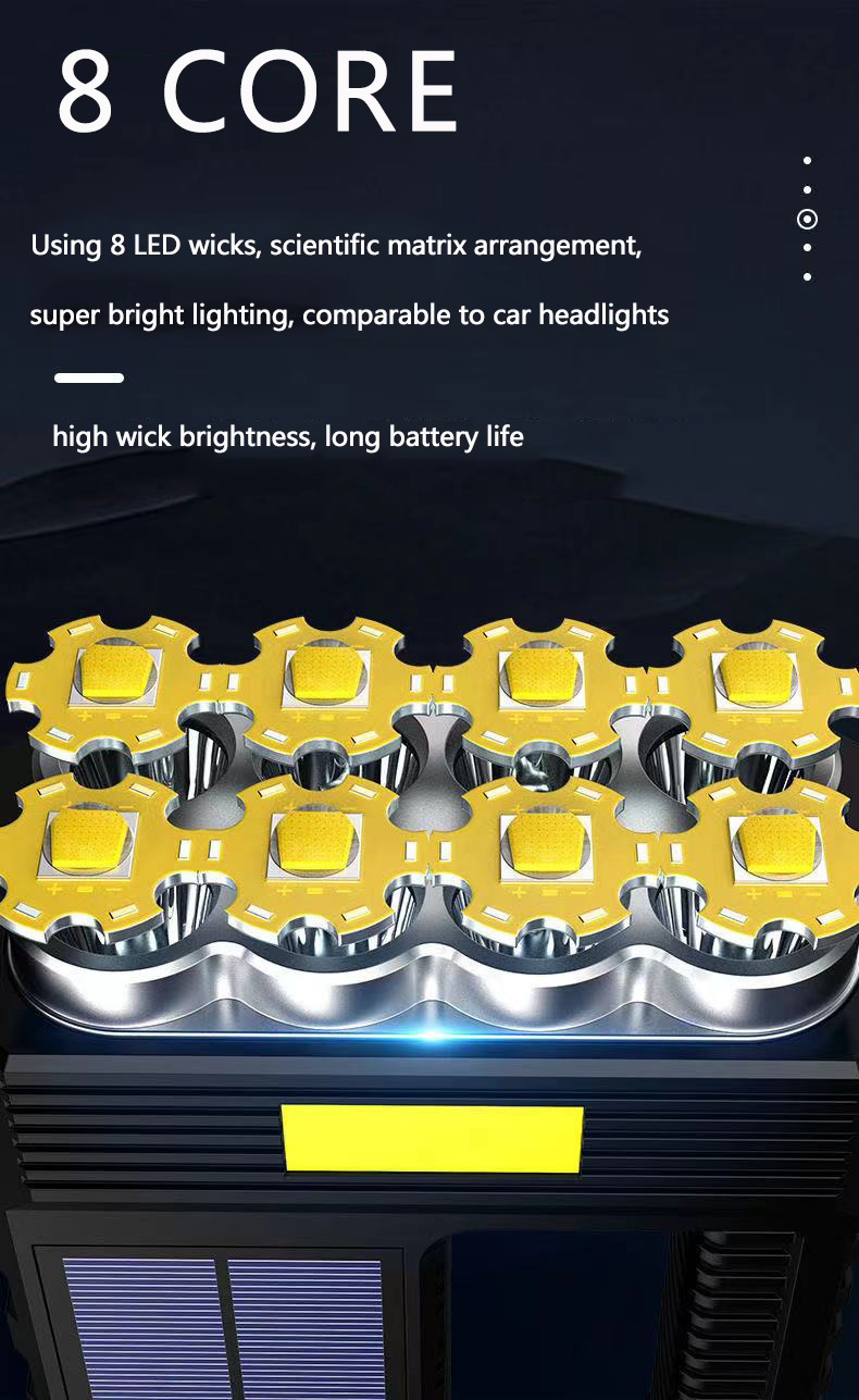 义乌闪电鹰新款太阳能充电式USB强光手电筒超亮8头led手电筒手提详情18