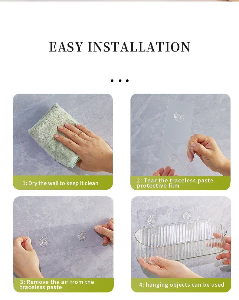 Transparent ins no-punch magic sticker cosmetics storage rack, traceless draining storage rack, multi-purpose hanging box storage basket for kitchen and bathroom pic 31