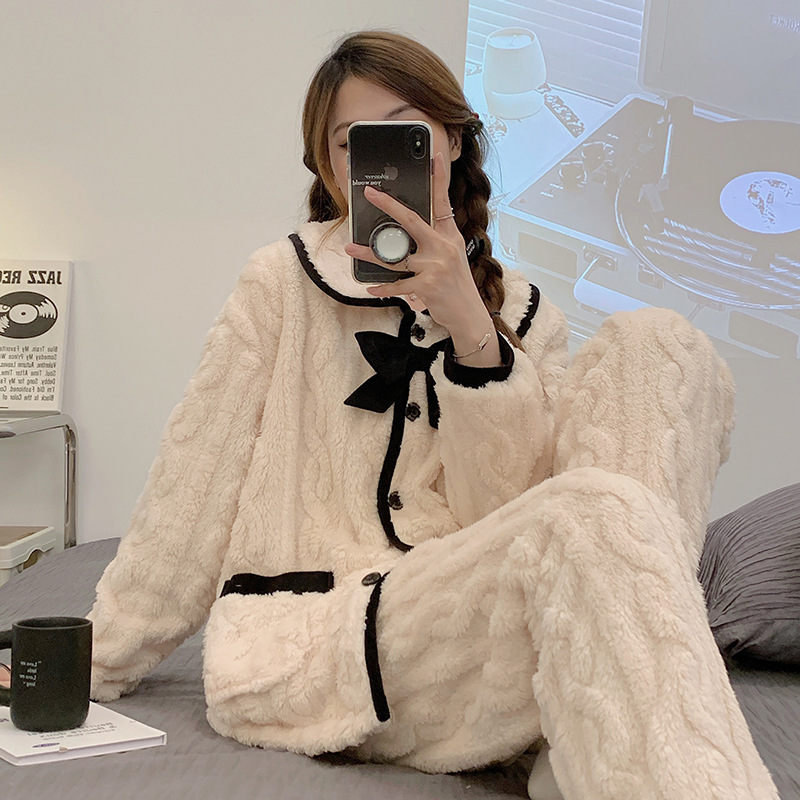 睡衣女珊瑚绒秋冬季学生加厚加绒法兰绒保暖甜美冬季天家居服套装详情17