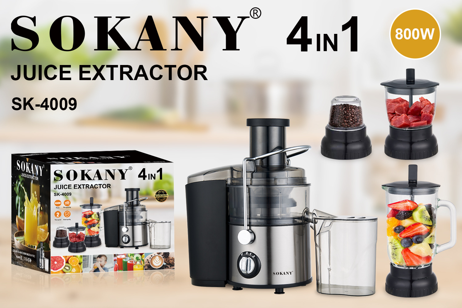 Foreign trade SOKANY4009 Household multi-functional juicer, stainless steel fully automatic juicer with juice residue separation pic 3