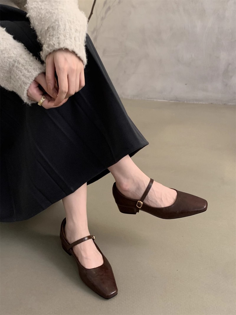 复古气质女士浅口单鞋女2024新款冬季加绒法式晚晚风粗跟玛丽珍鞋详情9