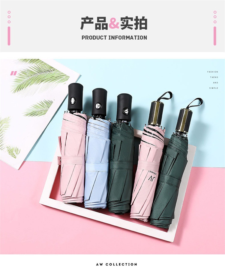 Fully automatic UV three-fold umbrella, black rubber sun protection, UV protection, sunshade umbrella, advertising umbrella, folding umbrella, female LOGO pic 14