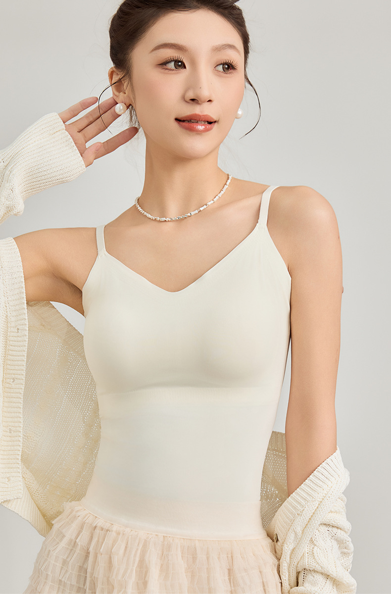 V领无痕吊带背心一体式固定杯带胸垫无钢圈亲肤透气可调节肩带女详情21