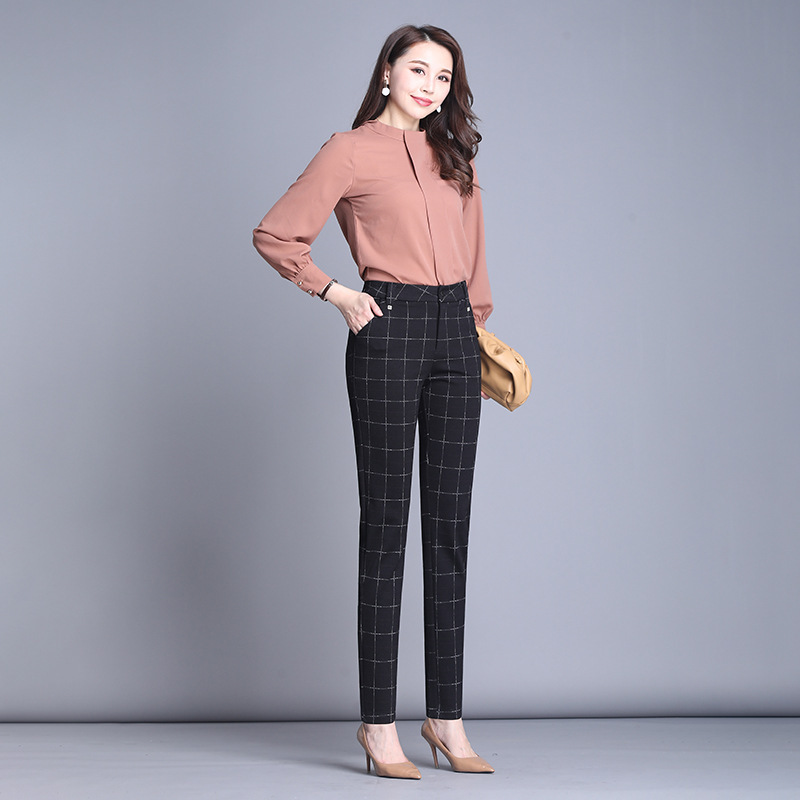 裤子女春夏西装裤女垂坠感高腰新款2023黑色小脚裤弹力女士休闲裤详情7