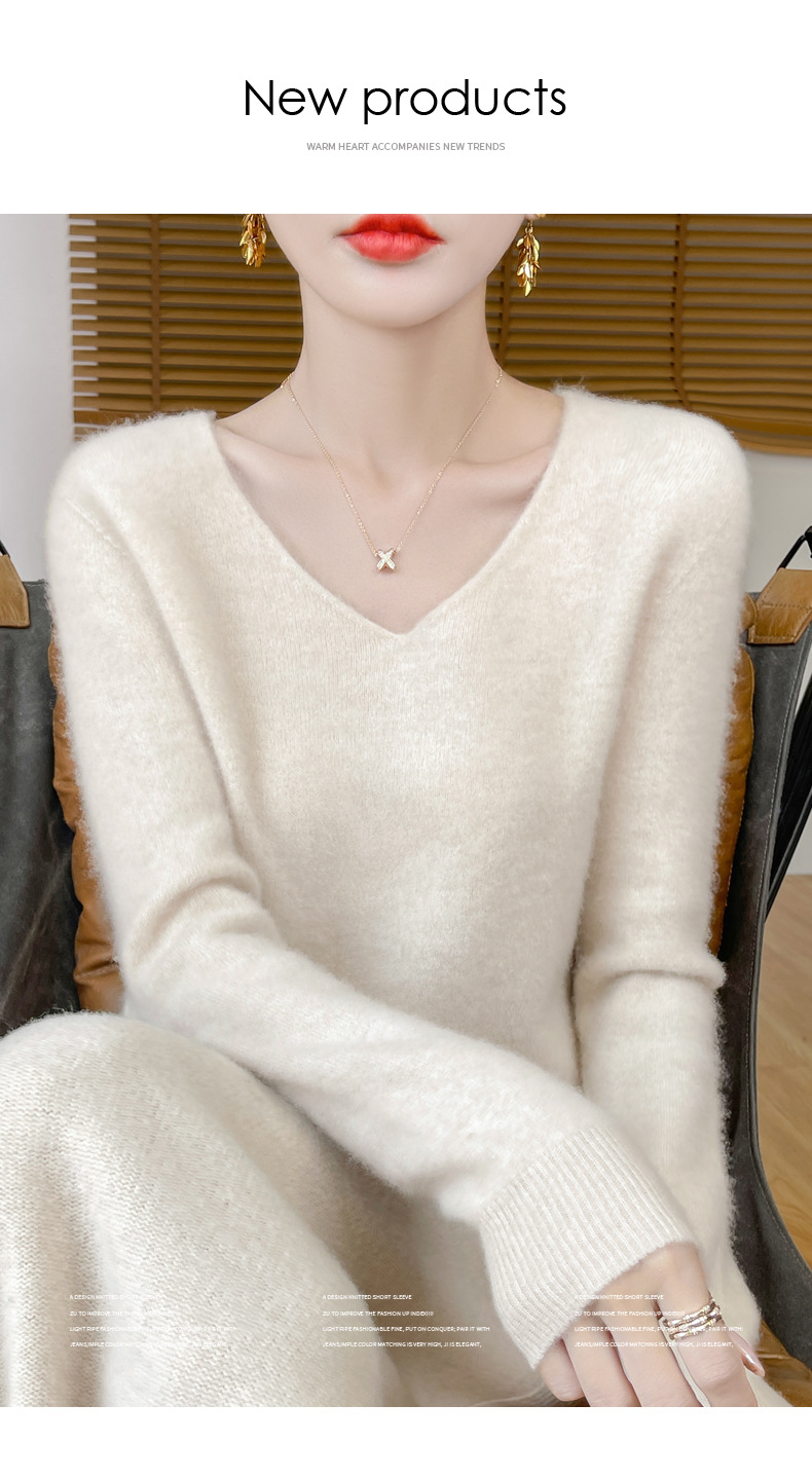 濮院羊毛衫女100纯羊毛一线成衣V领软糯针织上衣外穿显瘦打底衫详情3