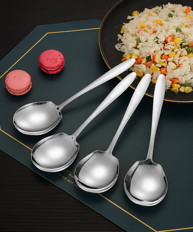 不锈钢勺子批发酒店自助餐高颜值公用分餐勺家用加厚汤匙饭勺餐具详情18