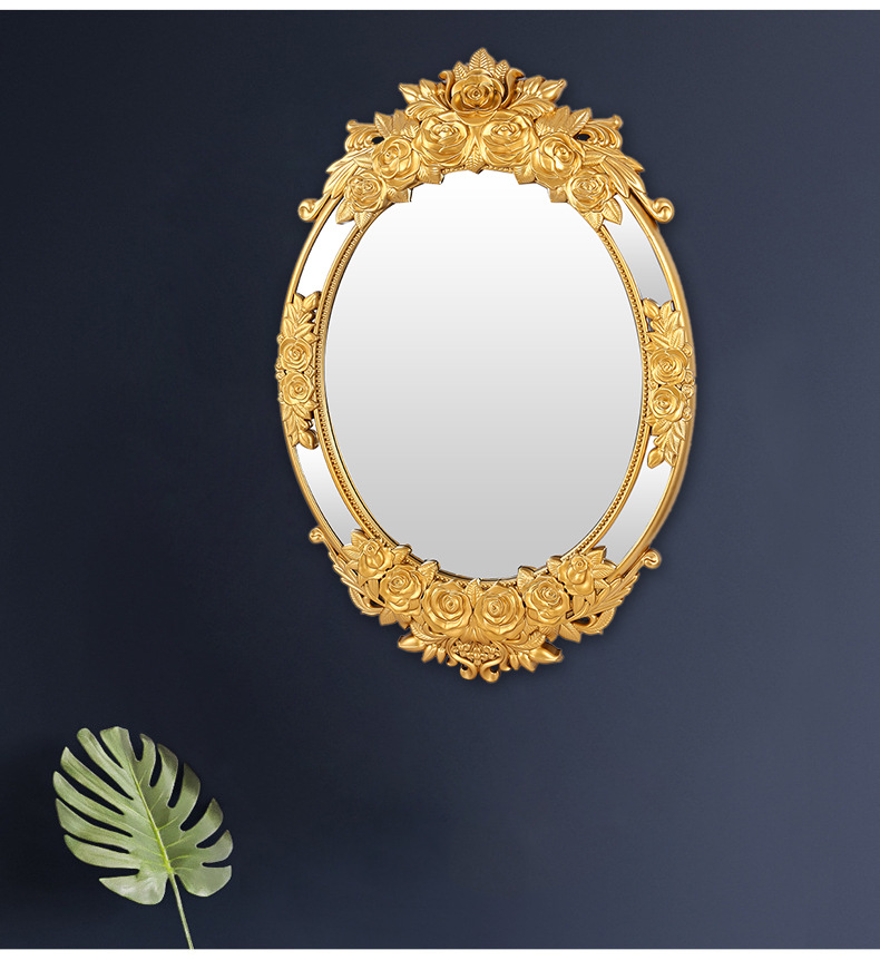 New artistic and creative decorative European-style light luxury carved flower decorative mirror wall hanging pic 11