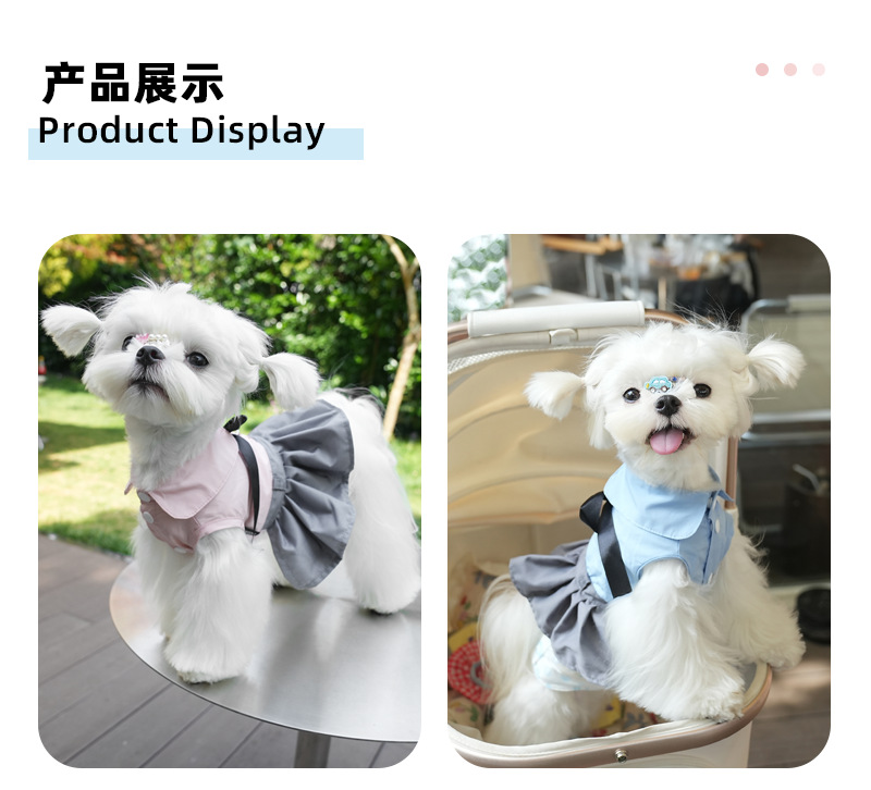 小狗狗春夏季薄款拼色学院风裙子马尔济斯雪纳瑞两脚宠物衣服批发详情6