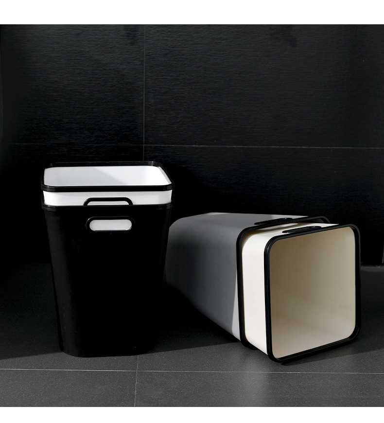 Square trash can, household living room, bathroom, kitchen, bedroom, toilet, office, Nordic dry and wet classification with pressure ring pic 18