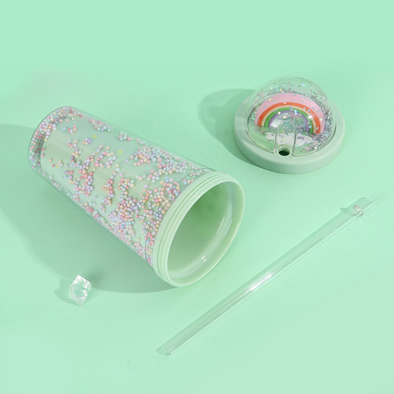 Student foam seven-color plastic cup, outdoor portable and cute water cup, Internet celebrity high appearance level creative rainbow straw cup pic 13