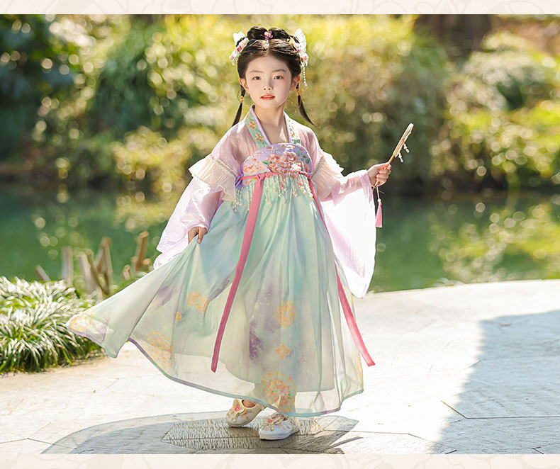 国潮女童汉服夏季新款儿童唐制古装公主连衣裙小女孩古风演出襦裙批发详情12