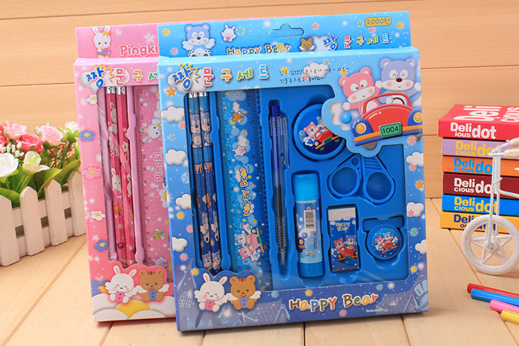 Special offer Cartoon Rabbit Pink and Blue 9-piece stationery set TZ2009 Student stationery set wholesale Taobao supply pic 9