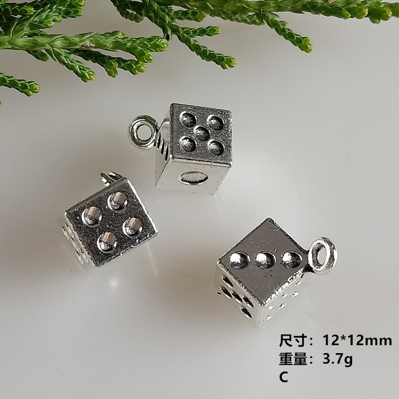 12*12mm foreign trade Tibetan silver square dice personalized bracelet, beaded pendant, diy factory wholesale pic 1