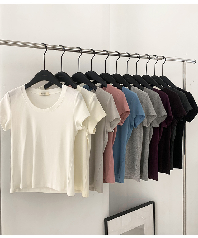 【11 Colors 】 Basic round-neck short-sleeved T-shirt for women 2025 Spring/Summer New simple and versatile solid color top T003 pic 62