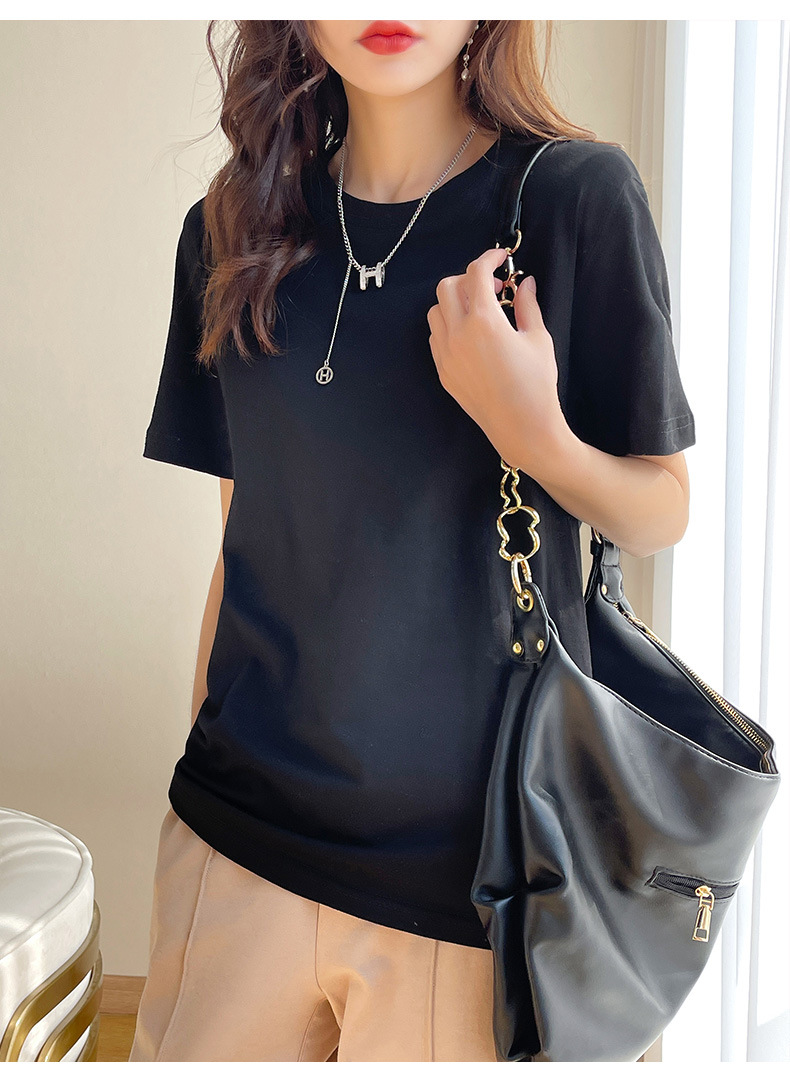 180克纯棉夏季新款短袖女T恤都市休闲纯色圆领款时尚百搭体恤上衣详情26