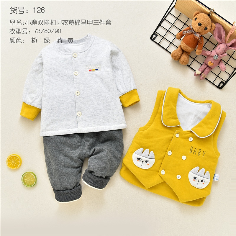 New infant and toddler thin cotton vest three-piece set, thin cotton outwear, baby cotton jacket plus cotton outer vest three-piece set pic 8